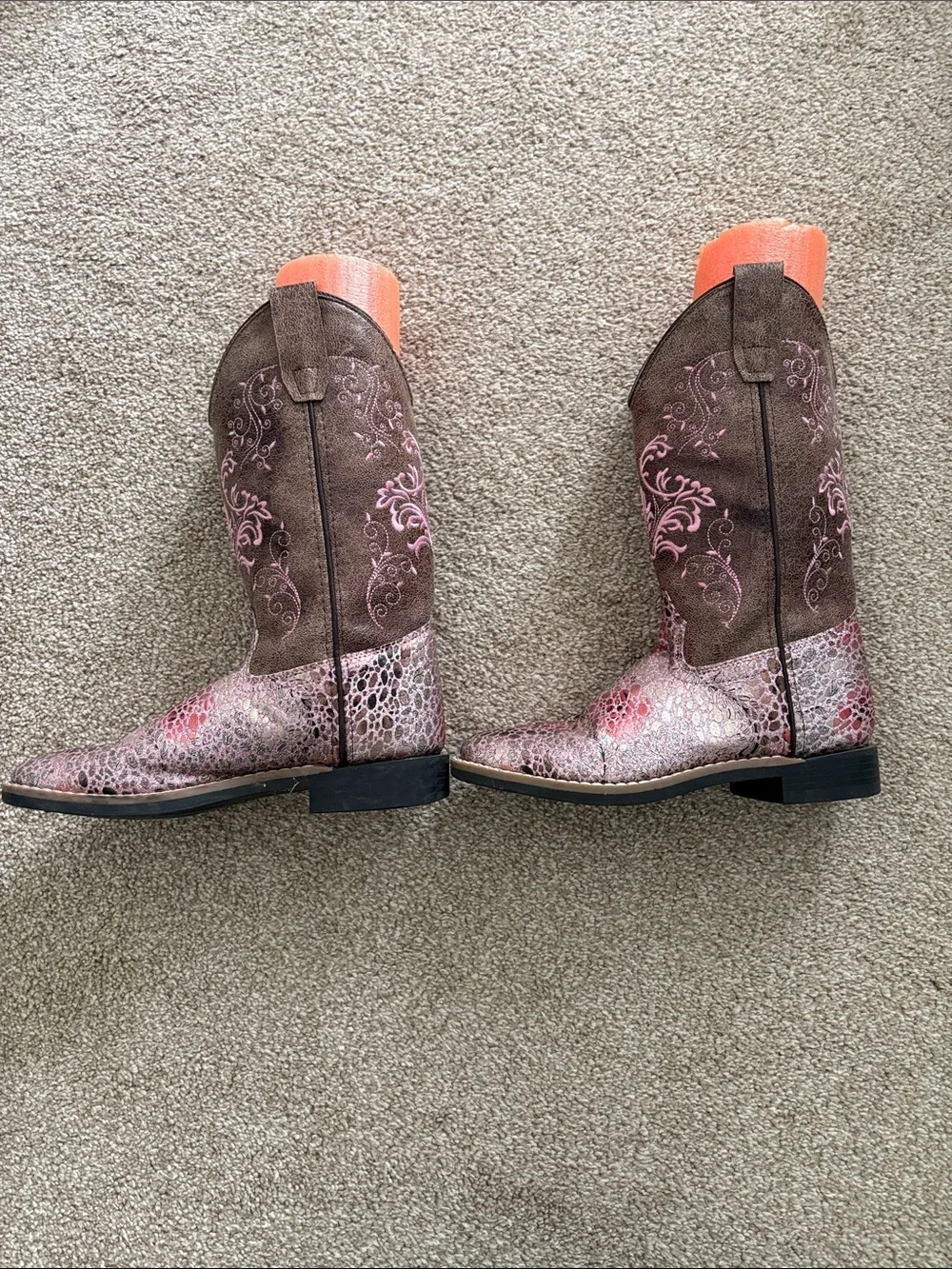 Shyanne Brown Pink Sparkly‎ Square Toe Western Boots BVB9154 4.0-D Rodeo